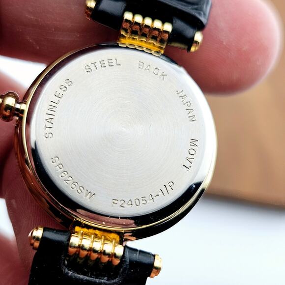 Stain Glasses Motif Dial Wrist Watch Black Band Gold Bezel Artsy Colorful Spring - Picture 6 of 6